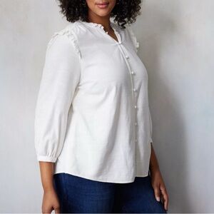 Beautiful Women's LC Lauren Conrad Button Front Ruffle Blouse